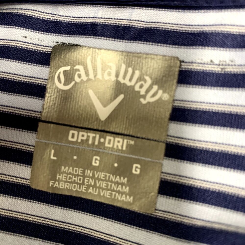 Callaway Polo Shirt Mens Large Blue White Striped Opti-Dri Performance Golf Top - Picture 3 of 9